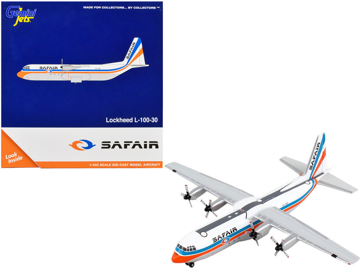 Lockheed L-100-30 Commercial Aircraft "Safair" White with Blue and Orange Stripes 1/400 Diecast Model Airplane by GeminiJets-0