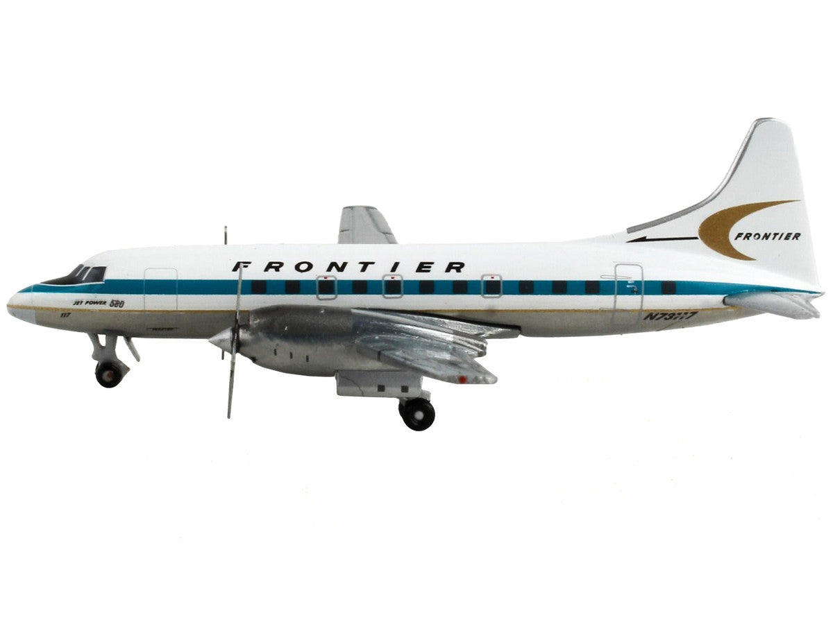 Convair CV-580 Commercial Aircraft "Frontier Airlines" White with Teal Stripes 1/400 Diecast Model Airplane by GeminiJets-1
