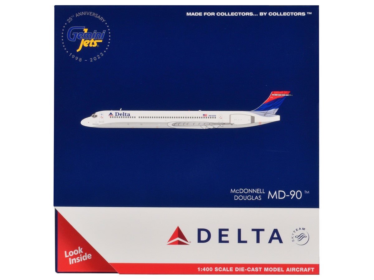 McDonnell Douglas MD-90 Commercial Aircraft "Delta Air Lines" (N910DN) White with Blue and Red Tail 1/400 Diecast Model Airplane by GeminiJets-1