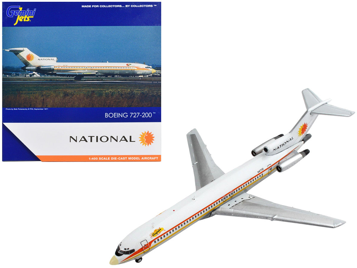 Boeing 727-200 Commercial Aircraft "National Airlines" White with Yellow and Orange Stripes 1/400 Diecast Model Airplane by GeminiJets-0