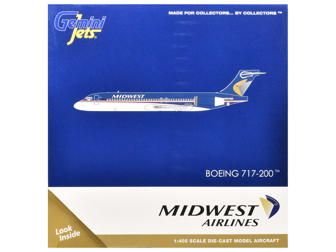 Boeing 717-200 Commercial Aircraft "Midwest Airlines" (N920ME) Blue and White 1/400 Diecast Model Airplane by GeminiJets-2