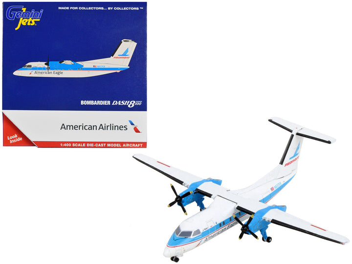 Bombardier Dash 8-100 Commercial Aircraft "American Airlines - American Eagle - Piedmont Airlines" White with Blue Stripes 1/400 Diecast Model Airplane by GeminiJets-0