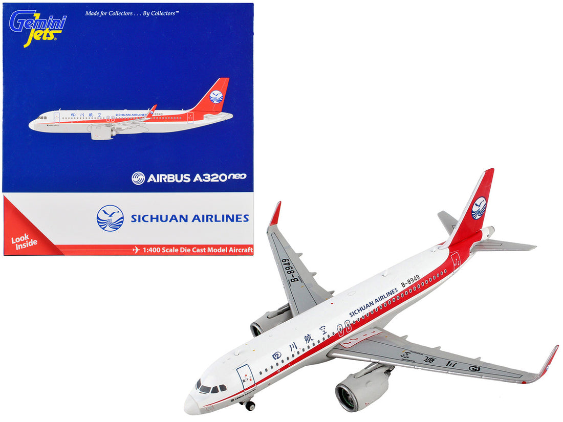 Airbus A320neo Commercial Aircraft "Sichuan Airlines" White with Red Stripes and Tail 1/400 Diecast Model Airplane by GeminiJets-0