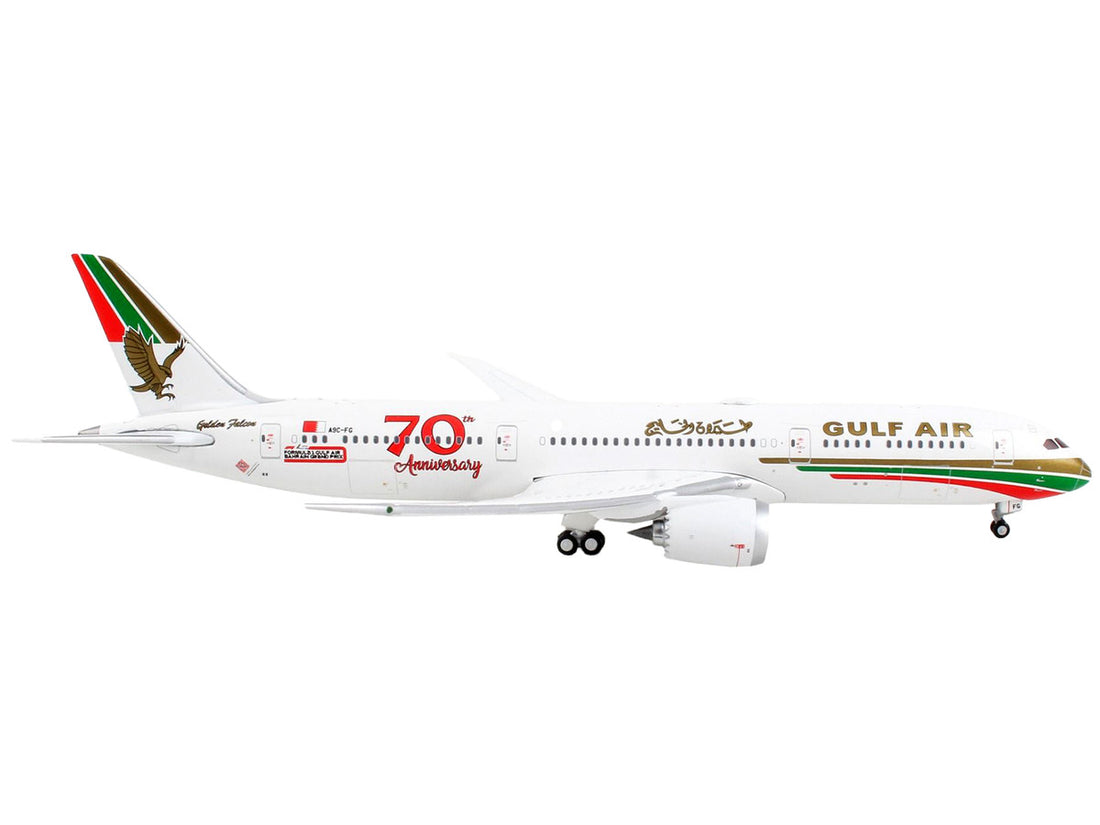 Boeing 787-9 Commercial Aircraft "Gulf Air - 70th Anniversary" White with Graphics 1/400 Diecast Model Airplane by GeminiJets-1