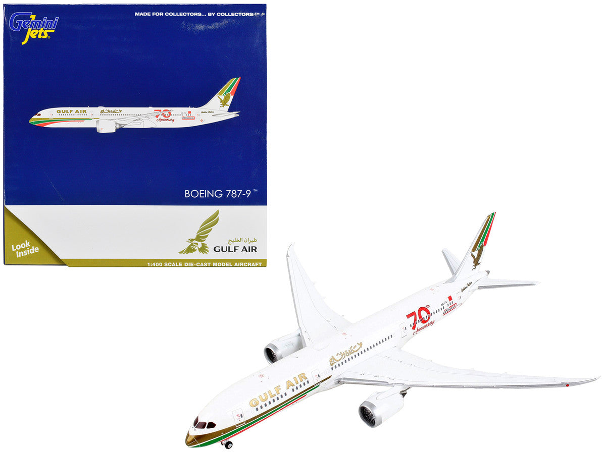 Boeing 787-9 Commercial Aircraft "Gulf Air - 70th Anniversary" White with Graphics 1/400 Diecast Model Airplane by GeminiJets-0