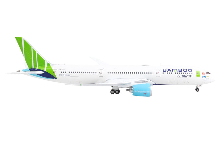 Boeing 787-9 Commercial Aircraft "Bamboo Airways" White with Green Tail 1/400 Diecast Model Airplane by GeminiJets-1