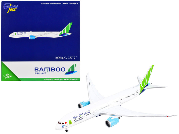 Boeing 787-9 Commercial Aircraft "Bamboo Airways" White with Green Tail 1/400 Diecast Model Airplane by GeminiJets-0