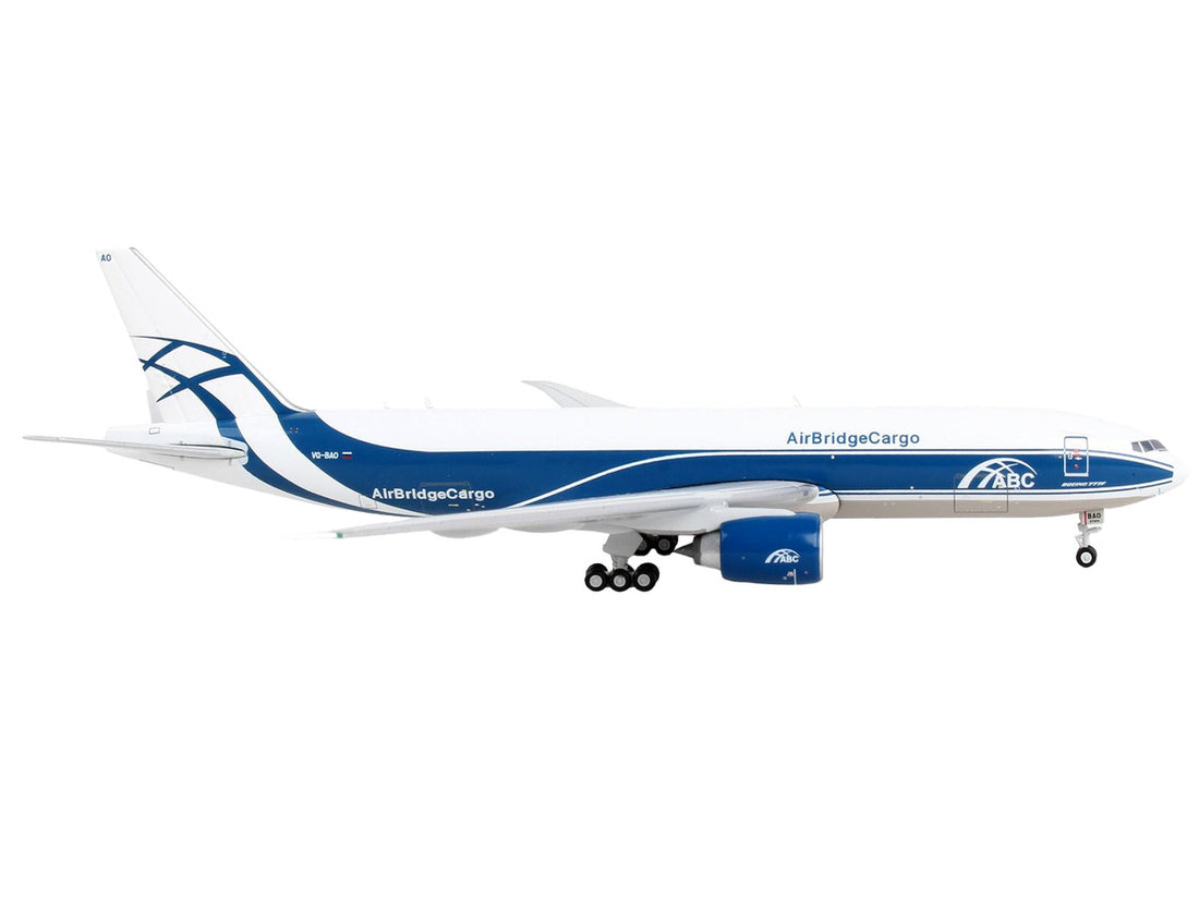 Boeing 777F Commercial Aircraft "AirBridgeCargo" White with Blue Stripes 1/400 Diecast Model Airplane by GeminiJets-1