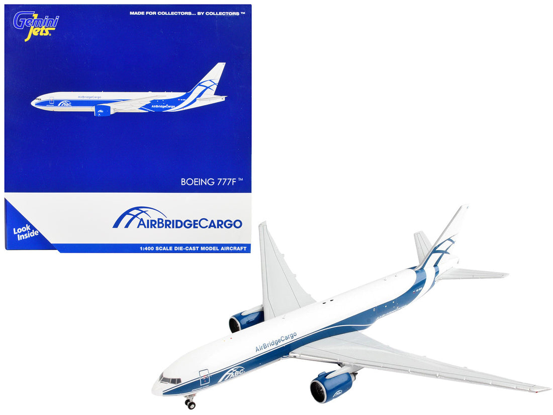 Boeing 777F Commercial Aircraft "AirBridgeCargo" White with Blue Stripes 1/400 Diecast Model Airplane by GeminiJets-0