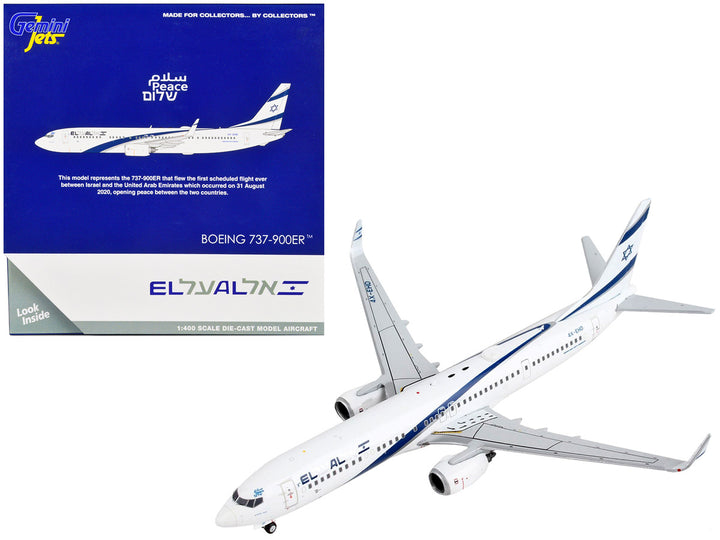 Boeing 737-900ER Commercial Aircraft "El Al Israel Airlines" White with Blue Stripes 1/400 Diecast Model Airplane by GeminiJets-0