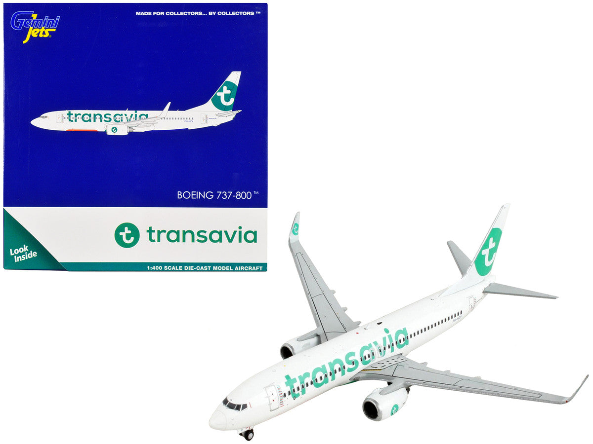 Boeing 737-800 Commercial Aircraft "Transavia Airlines" White with Green Tail 1/400 Diecast Model Airplane by GeminiJets-0