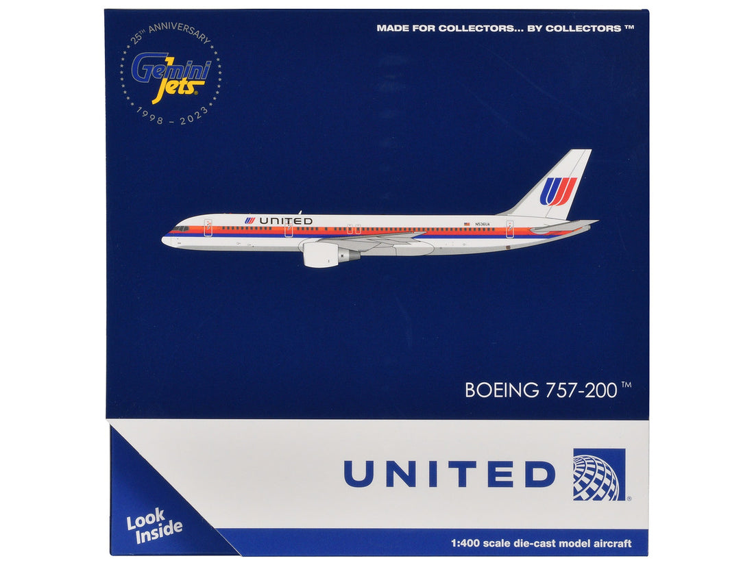 Boeing 757-200 Commercial Aircraft "United Airlines" (N536UA) White with Stripes 1/400 Diecast Model Airplane by GeminiJets-1