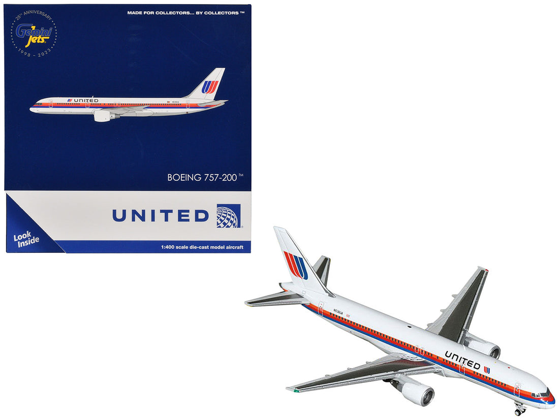 Boeing 757-200 Commercial Aircraft "United Airlines" (N536UA) White with Stripes 1/400 Diecast Model Airplane by GeminiJets-2