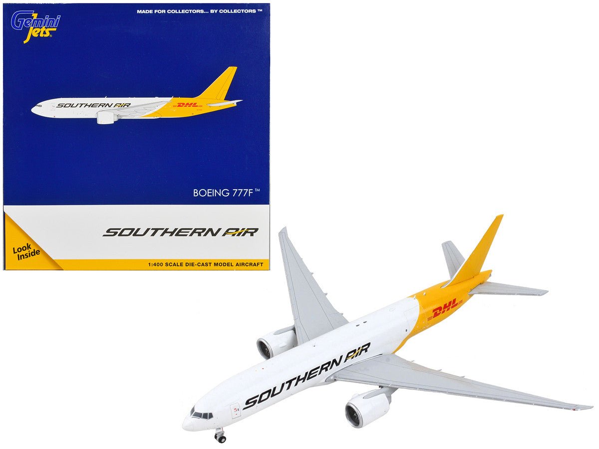 Boeing 777F Commercial Aircraft "Southern Air - DHL" White and Yellow 1/400 Diecast Model Airplane by GeminiJets-0