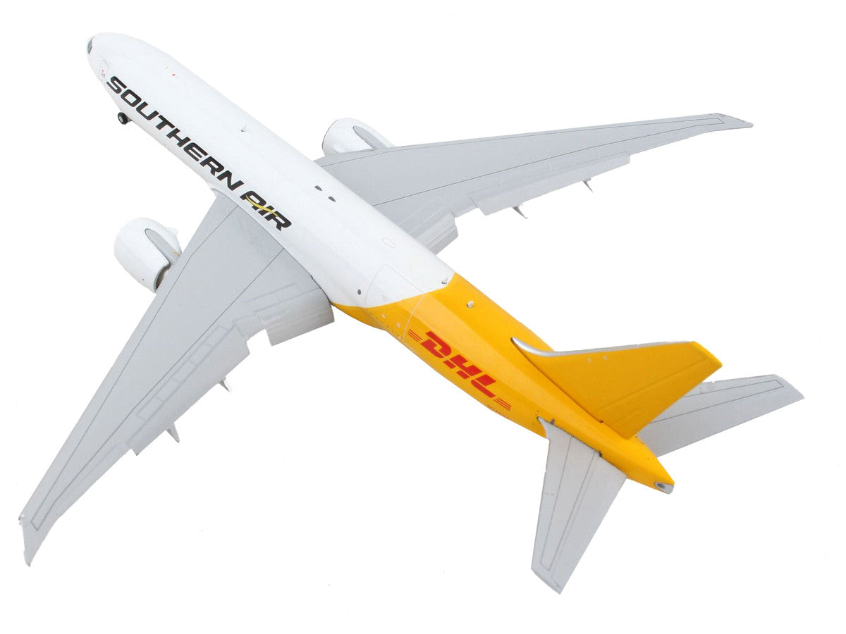 Boeing 777F Commercial Aircraft with Flaps Down "Southern Air - DHL" White and Yellow 1/400 Diecast Model Airplane by GeminiJets-2
