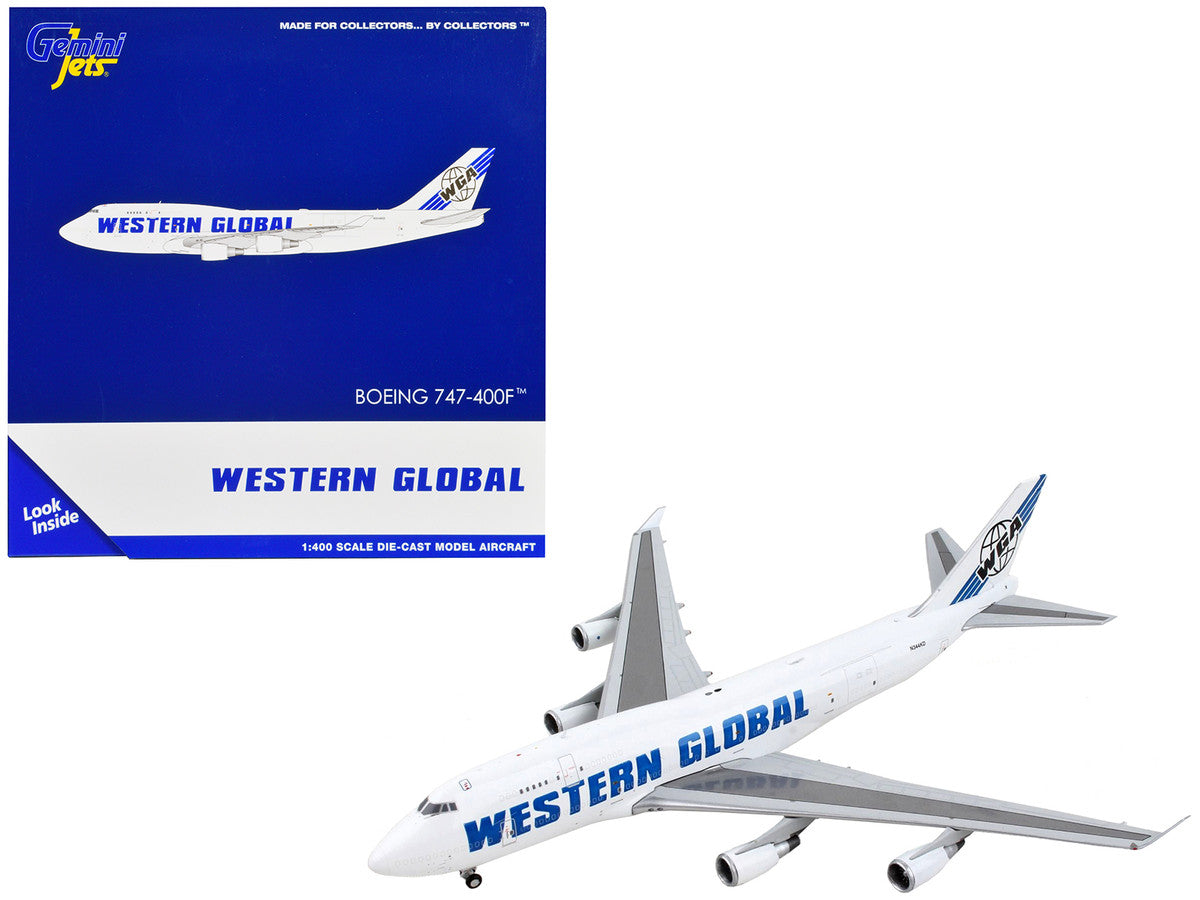 Boeing 747-400F Commercial Aircraft "Western Global" White with Blue Tail Stripes 1/400 Diecast Model Airplane by GeminiJets-0