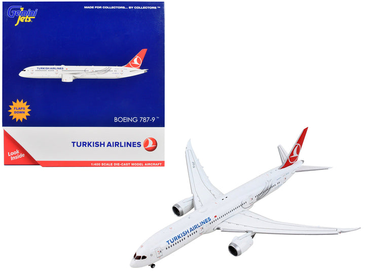 Boeing 787-9 Commercial Aircraft with Flaps Down "Turkish Airlines" White with Red Tail 1/400 Diecast Model Airplane by GeminiJets-0