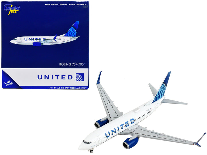 Boeing 737-700 Commercial Aircraft "United Airlines" White with Blue 1/400 Diecast Model Airplane by GeminiJets-0