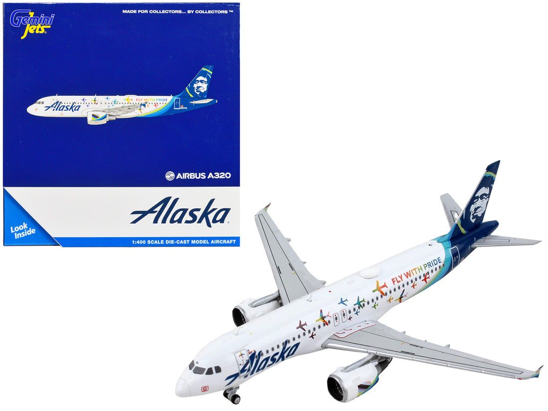 Airbus A320 Commercial Aircraft "Alaska Airlines - Fly with Pride" White with Blue Tail 1/400 Diecast Model Airplane by GeminiJets-0