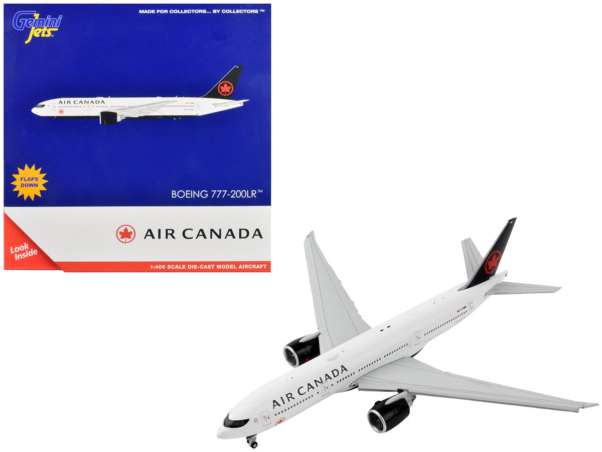 Boeing 777-200LR Commercial Aircraft with Flaps Down "Air Canada" White with Black Tail 1/400 Diecast Model Airplane by GeminiJets-0