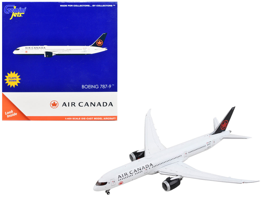 Boeing 787-9 Commercial Aircraft with Flaps Down "Air Canada" White with Black Tail 1/400 Diecast Model Airplane by GeminiJets-0