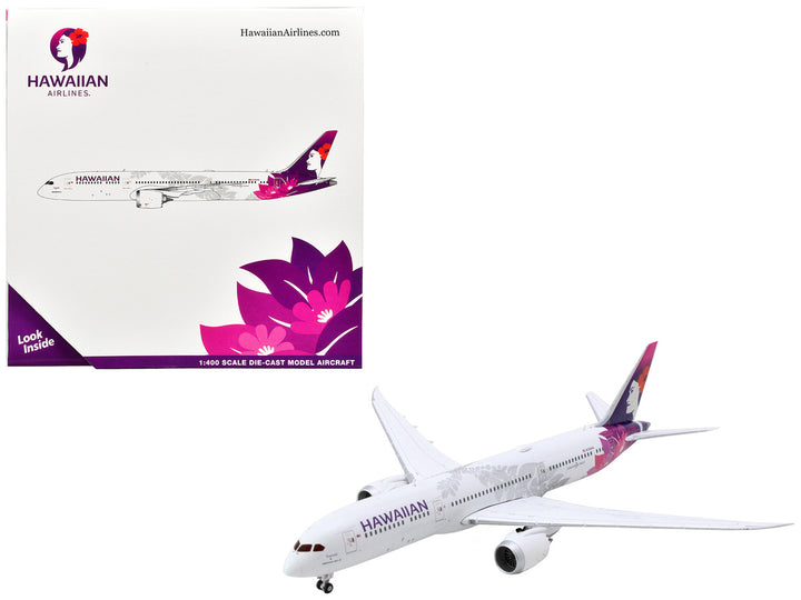 Boeing 787-9 Dreamliner Commercial Aircraft "Hawaiian Airlines" (N780HA) White with Purple Tail 1/400 Diecast Model Airplane by GeminiJets-0