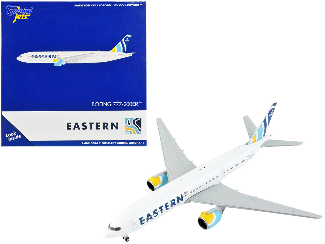 Boeing 777-200ER Commercial Aircraft "Eastern Air Lines" White with Striped Tail 1/400 Diecast Model Airplane by GeminiJets-0