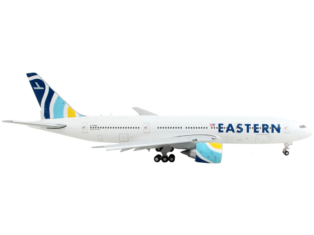 Boeing 777-200ER Commercial Aircraft with Flaps Down "Eastern Air Lines" White with Striped Tail 1/400 Diecast Model Airplane by GeminiJets-1