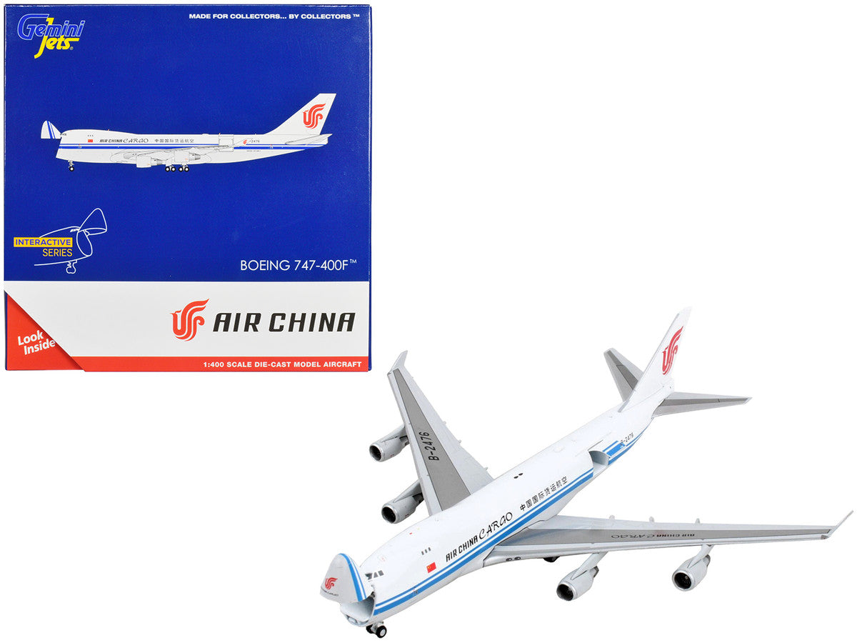 Boeing 747-400F Commercial Aircraft "Air China Cargo" White with Blue Stripes "Interactive Series" 1/400 Diecast Model Airplane by GeminiJets-0