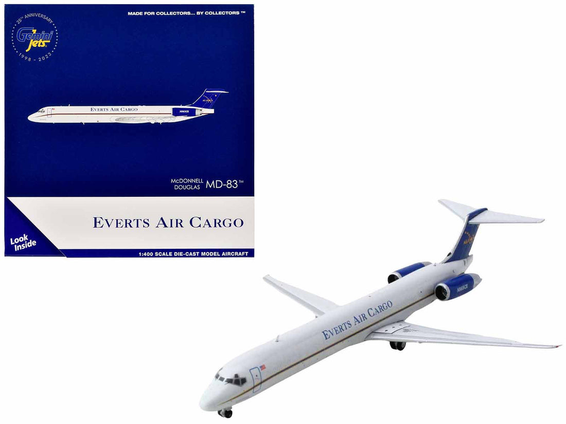 McDonnell Douglas MD-83 Commercial Aircraft "Everts Air Cargo" (N965CE) White with Blue Tail 1/400 Diecast Model Airplane by GeminiJets-0