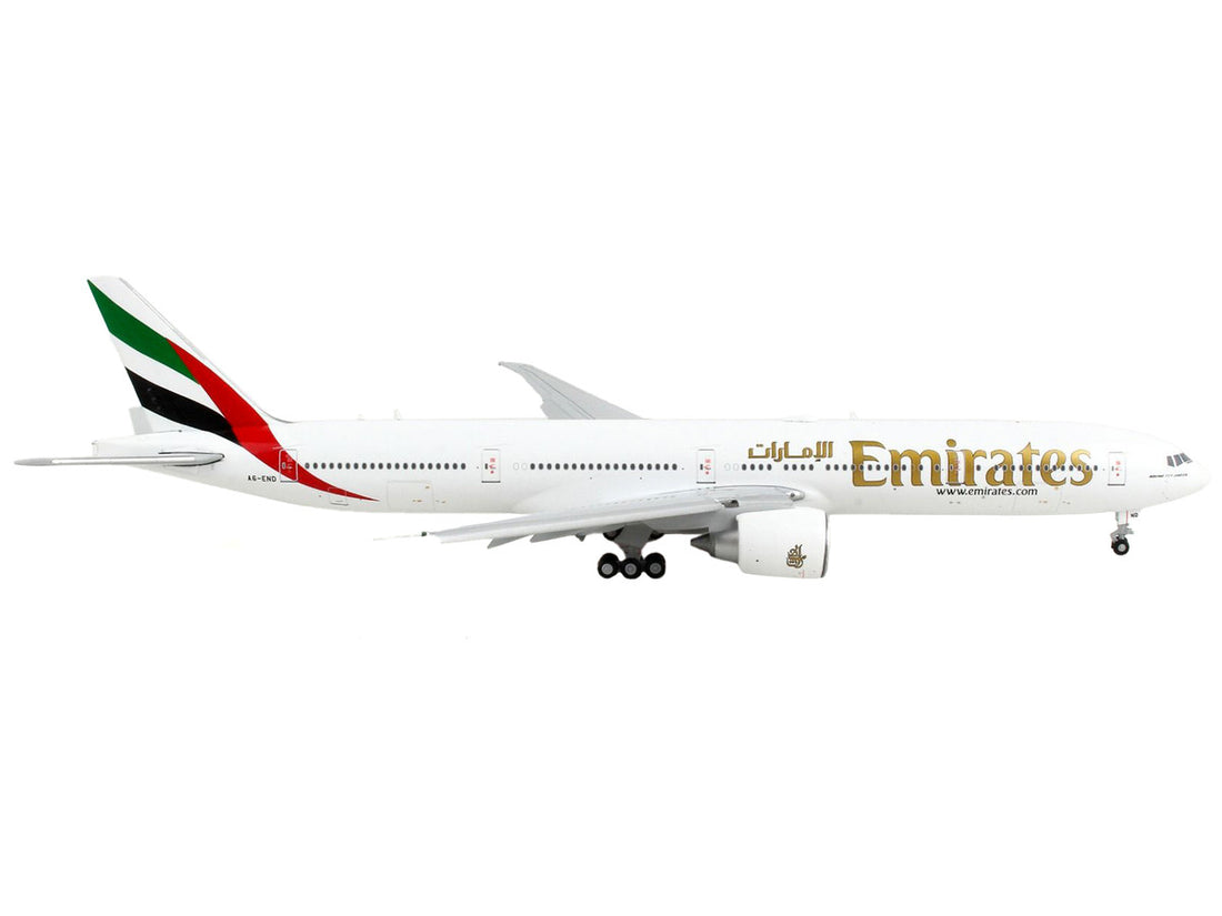 Boeing 777-300ER Commercial Aircraft with Flaps Down "Emirates Airlines" White with Striped Tail 1/400 Diecast Model Airplane by GeminiJets-1