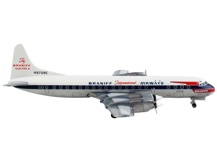 Lockheed L-188 Electra Commercial Aircraft "Braniff International Airways" White with Blue Stripes 1/400 Diecast Model Airplane by GeminiJets-1