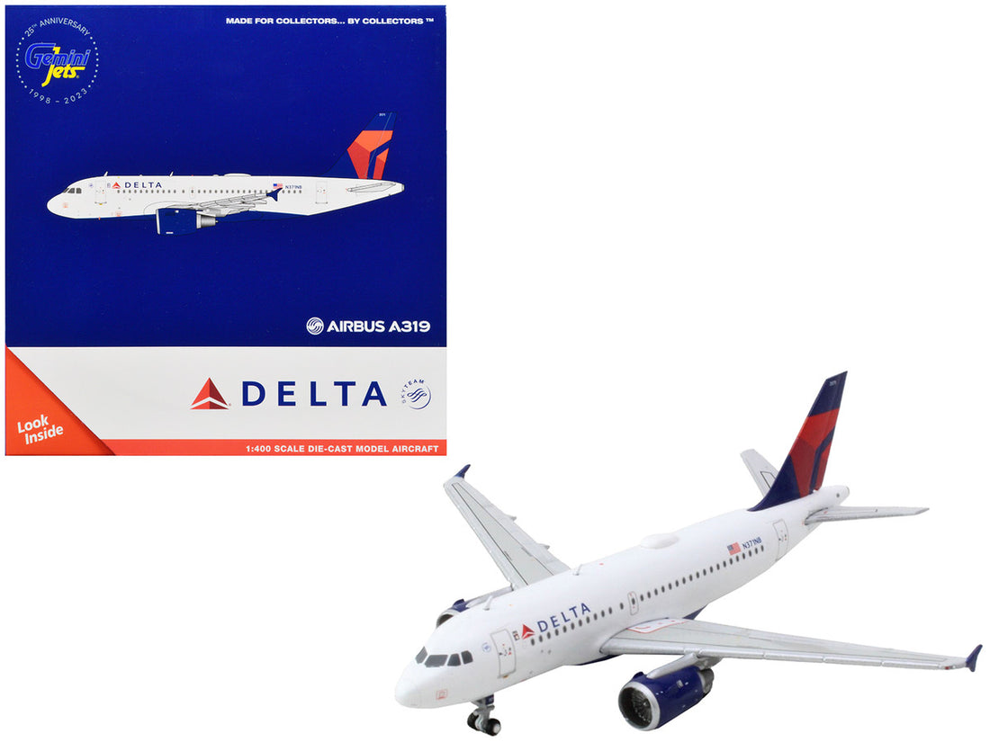 Airbus A319 Commercial Aircraft "Delta Air Lines" White with Blue and Red Tail 1/400 Diecast Model Airplane by GeminiJets-0