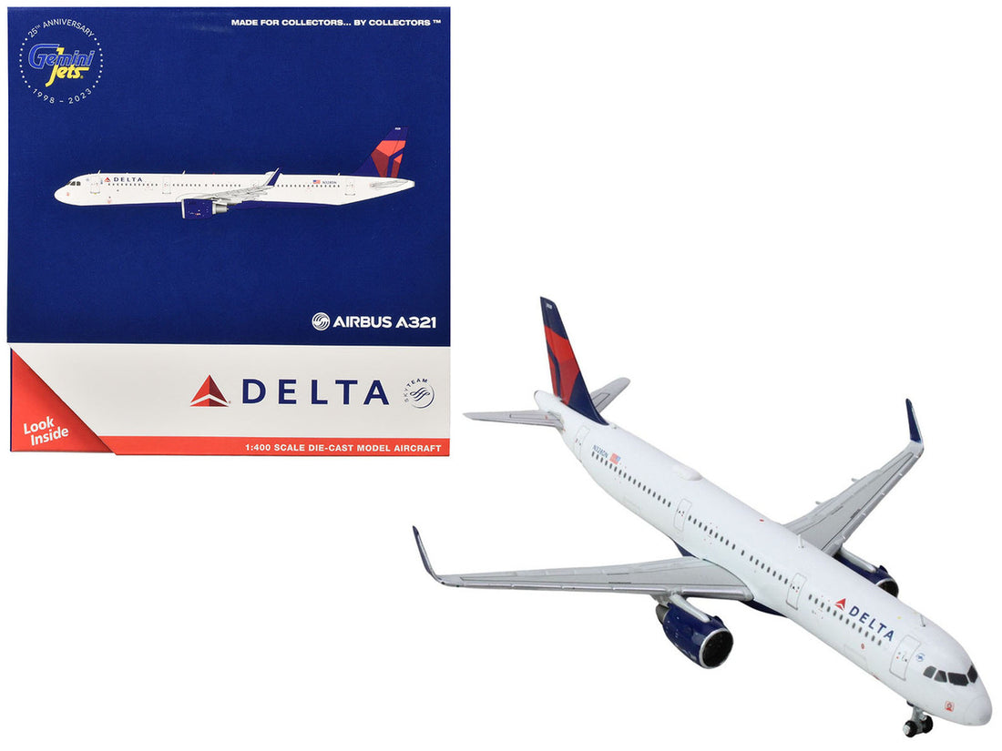 Airbus A321 Commercial Aircraft "Delta Air Lines" (N328DN) White with Red and Blue Tail 1/400 Diecast Model Airplane by GeminiJets-0