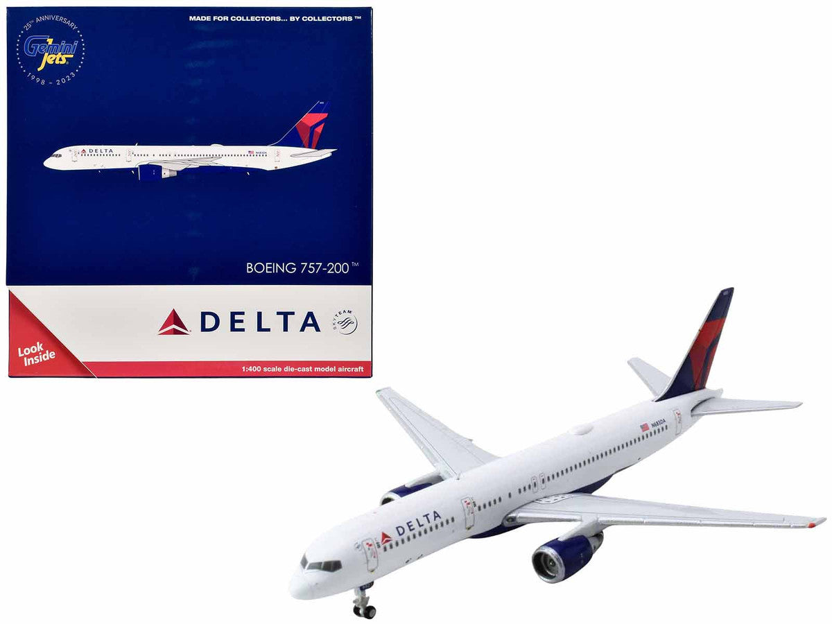 Boeing 757-200 Commercial Aircraft "Delta Air Lines" (N683DA) White with Red and Blue Tail 1/400 Diecast Model Airplane by GeminiJets-0
