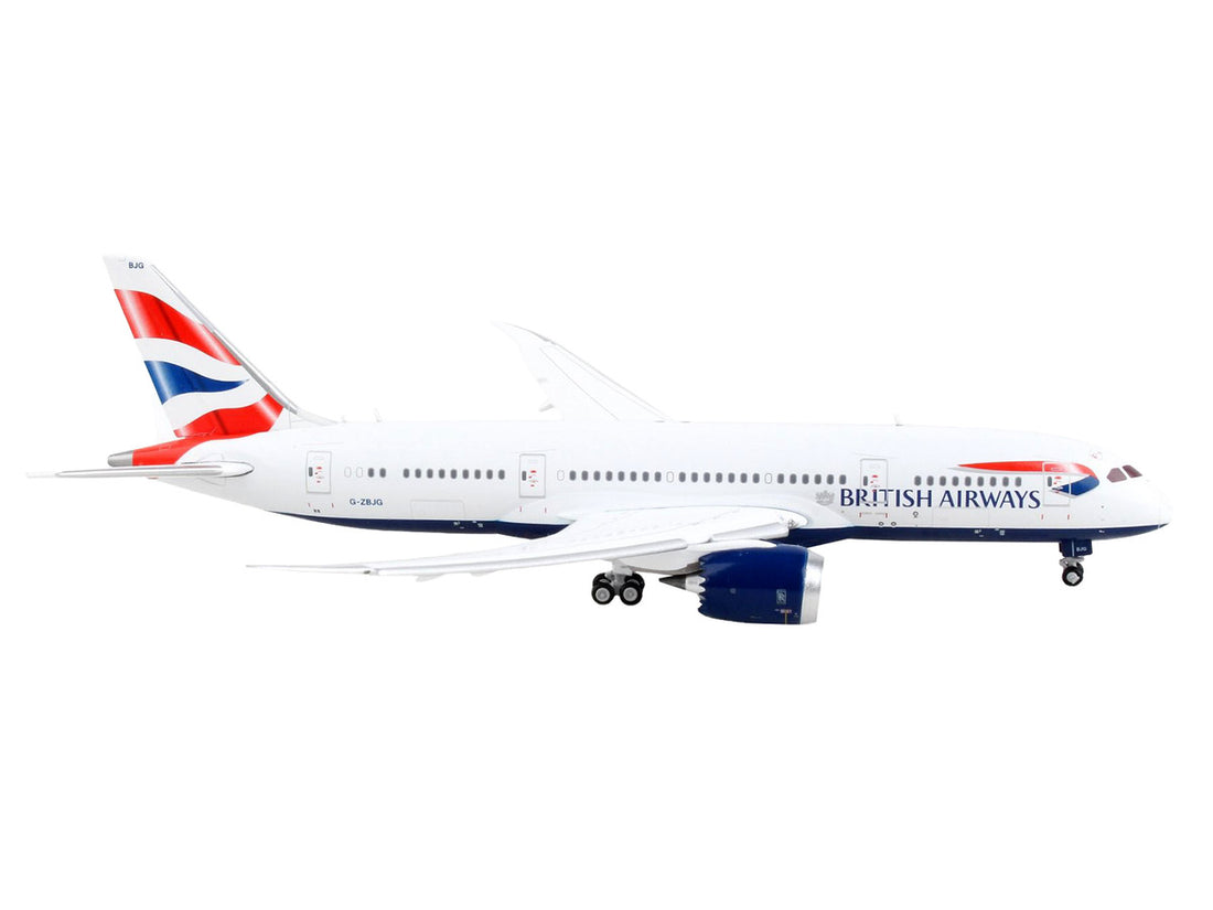 Boeing 787-8 Commercial Aircraft with Flaps Down "British Airways" White with Tail Stripes 1/400 Diecast Model Airplane by GeminiJets-1