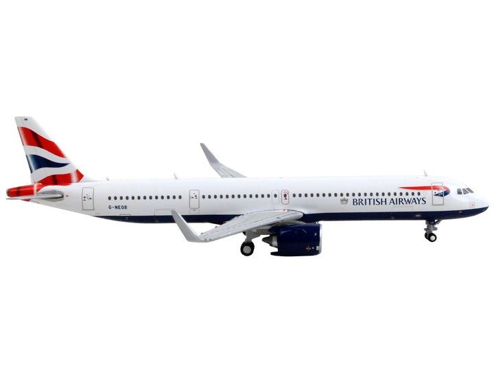 Airbus A321neo Commercial Aircraft "British Airways" White with Tail Stripes 1/400 Diecast Model Airplane by GeminiJets-1