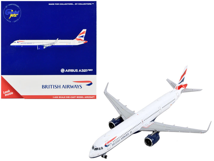 Airbus A321neo Commercial Aircraft "British Airways" White with Tail Stripes 1/400 Diecast Model Airplane by GeminiJets-0