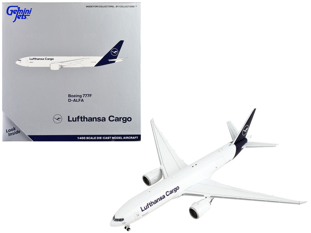Boeing 777F Commercial Aircraft "Lufthansa Cargo" White with Dark Blue Tail 1/400 Diecast Model Airplane by GeminiJets-0