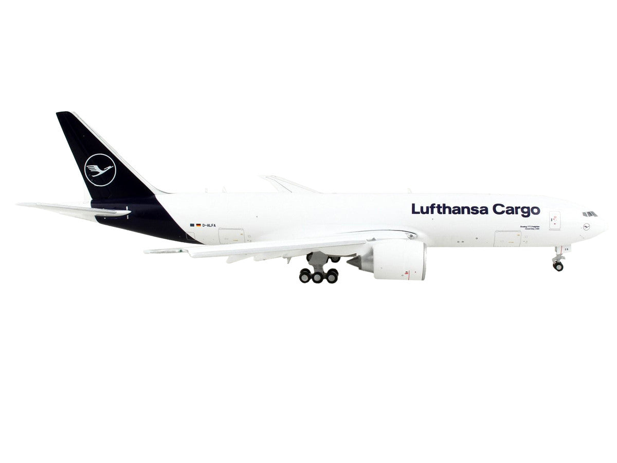 Boeing 777F Commercial Aircraft with Flaps Down "Lufthansa Cargo" White with Dark Blue Tail 1/400 Diecast Model Airplane by GeminiJets-1