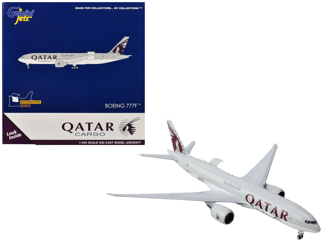 Boeing 777F Commercial Aircraft "Qatar Airways" (A7-BFT) Gray with Tail Graphics "Interactive Series" 1/400 Diecast Model Airplane by GeminiJets-0