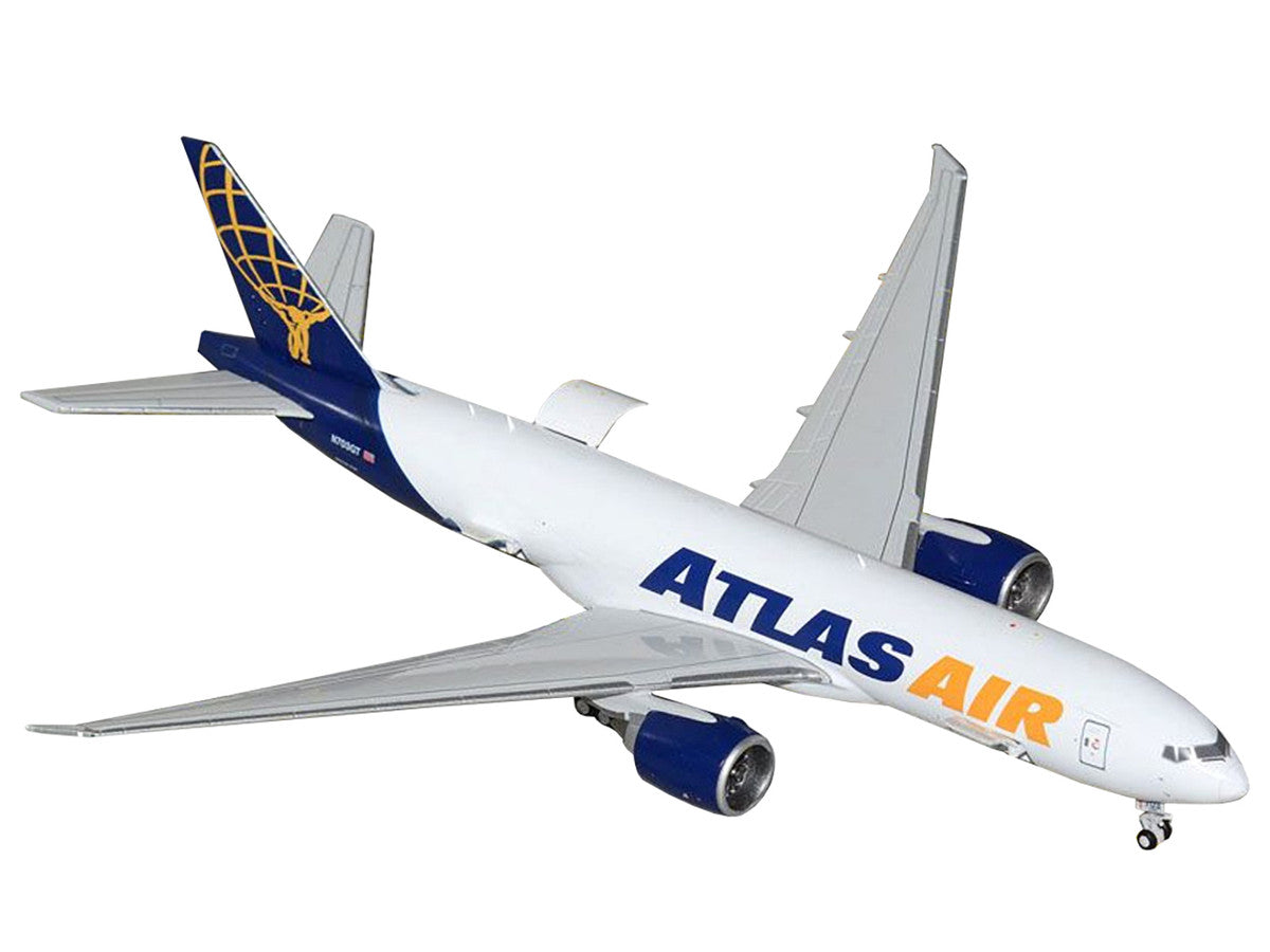 Boeing 777-200LRF Commercial Aircraft "Atlas Air" (N703GT) White with Blue Tail "Interactive Series" 1/400 Diecast Model Airplane by GeminiJets-1