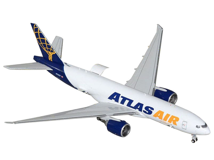 Boeing 777-200LRF Commercial Aircraft "Atlas Air" (N703GT) White with Blue Tail "Interactive Series" 1/400 Diecast Model Airplane by GeminiJets-1