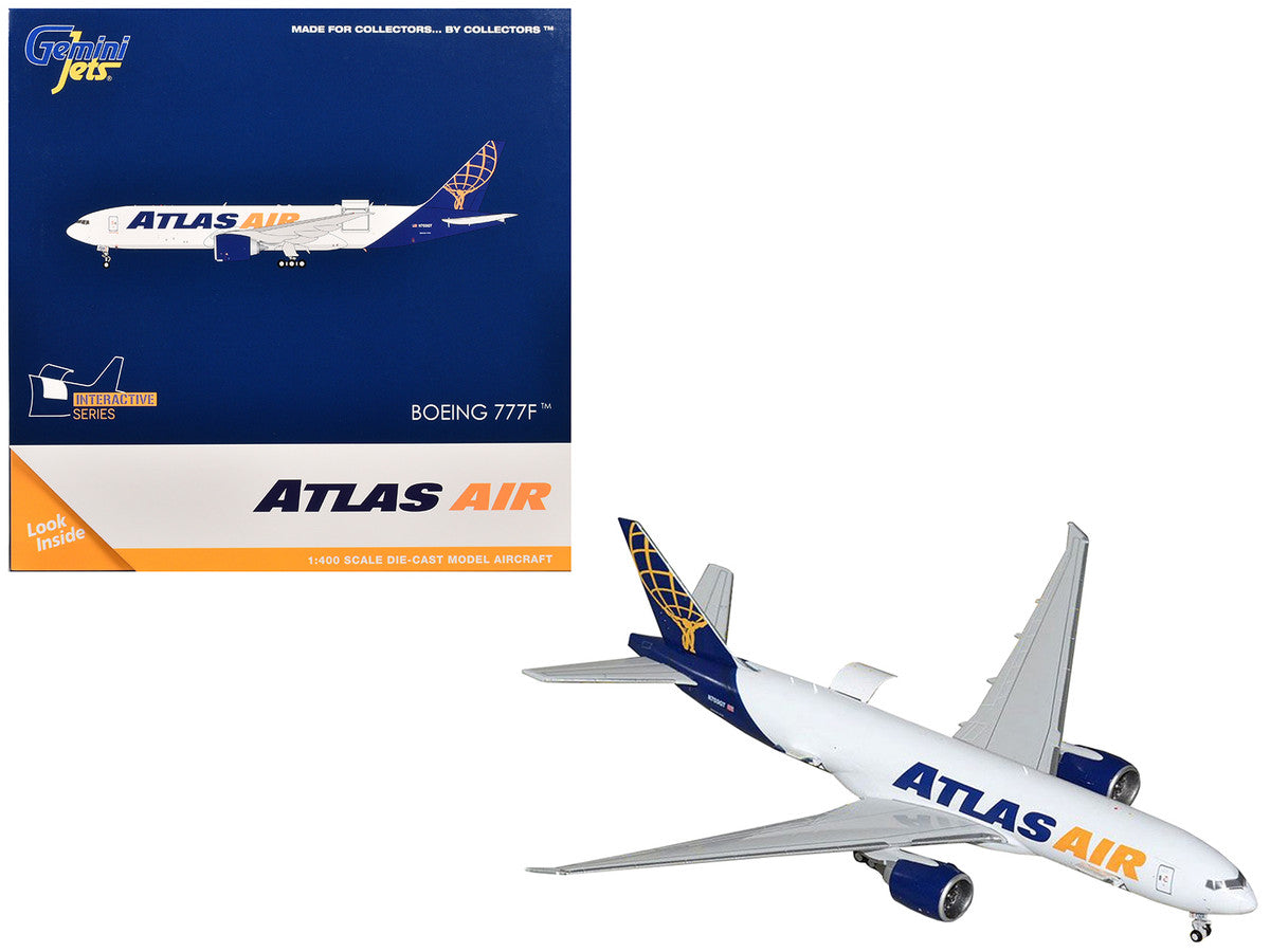Boeing 777-200LRF Commercial Aircraft "Atlas Air" (N703GT) White with Blue Tail "Interactive Series" 1/400 Diecast Model Airplane by GeminiJets-0