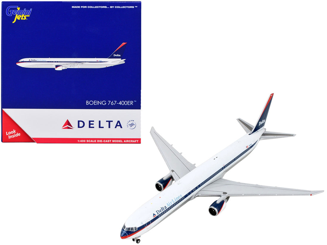 Boeing 767-400ER Commercial Aircraft "Delta Airlines - Interim Livery" White with Blue Stripes 1/400 Diecast Model Airplane by GeminiJets-0