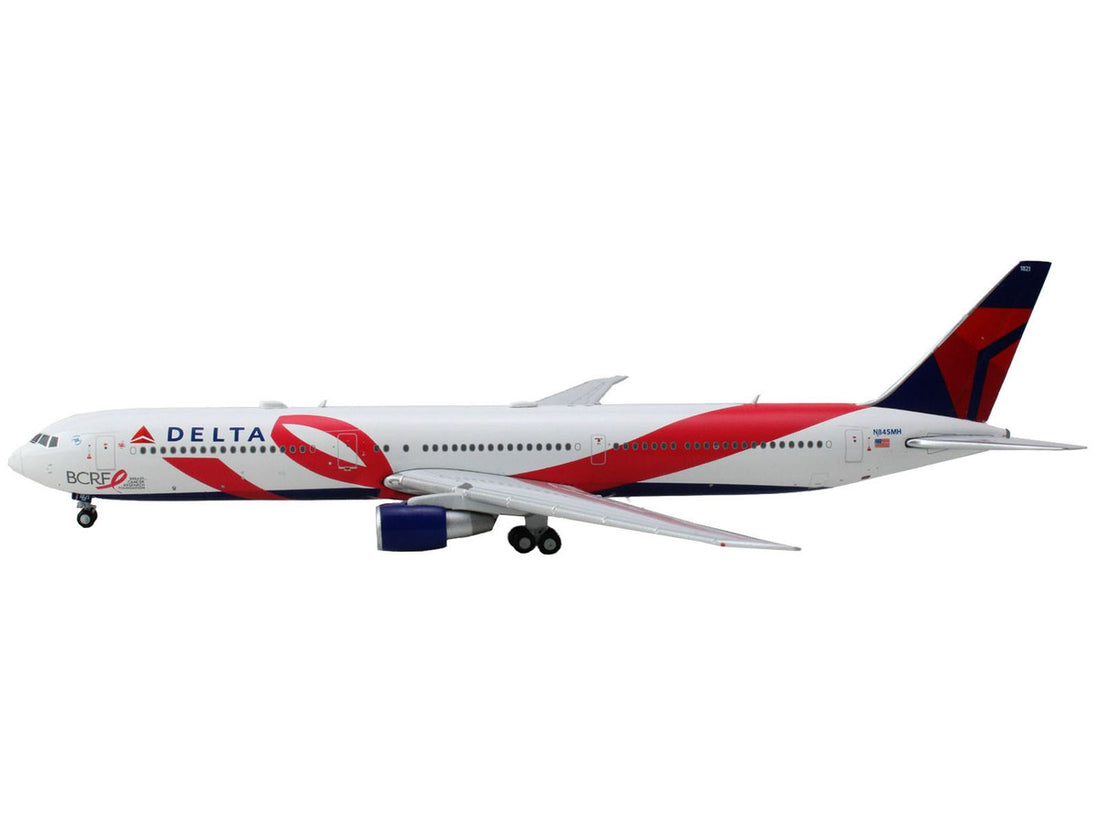 Boeing 767-400ER Commercial Aircraft "Delta Air Lines - Breast Cancer Research Foundation" (N845MH) White with Ribbon Graphics and Red and Blue Tail 1/400 Diecast Model Airplane by GeminiJets-2