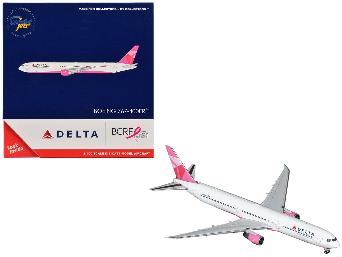Boeing 767-400ER Commercial Aircraft "Delta Air Lines - Breast Cancer Research Foundation" (N845MH) White with Pink Tail 1/400 Diecast Model Airplane by GeminiJets-2