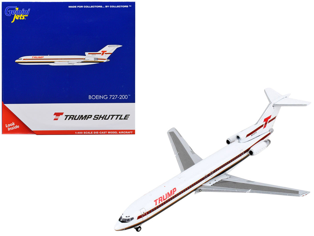 Boeing 727-200 Commercial Aircraft "Trump Shuttle" White with Red Stripes 1/400 Diecast Model Airplane by GeminiJets-0