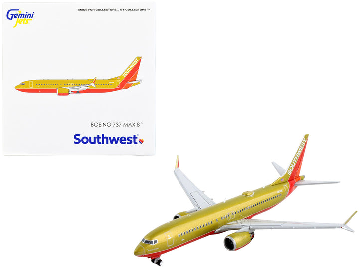 Boeing 737 MAX 8 Commercial Aircraft "Southwest Airlines" Gold with Red Stripes 1/400 Diecast Model Airplane by GeminiJets-0