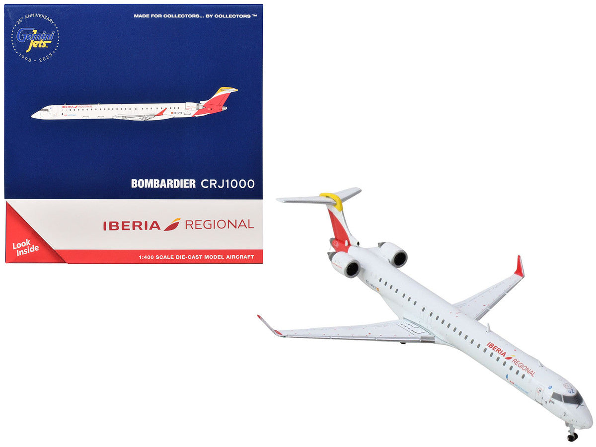 Bombardier CRJ1000 Commercial Aircraft "Iberia Regional" (EC-MVZ) White with Red Tail 1/400 Diecast Model Airplane by GeminiJets-0